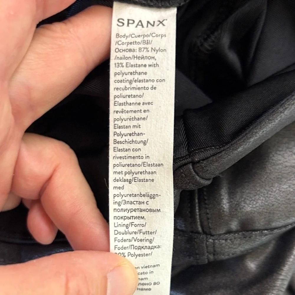 SPANX Leggings Moto Black Faux‎ Leather Look XS Petite New with Tags